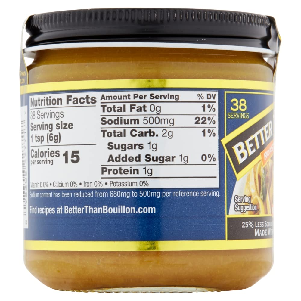 Better Than Bouillon Reduced Sodium Roasted Chicken Base, Made With Seasoned Roasted Chicken & Less Sodium, 38 Servings Per Jar 8 Ounce (Pack Of 3)