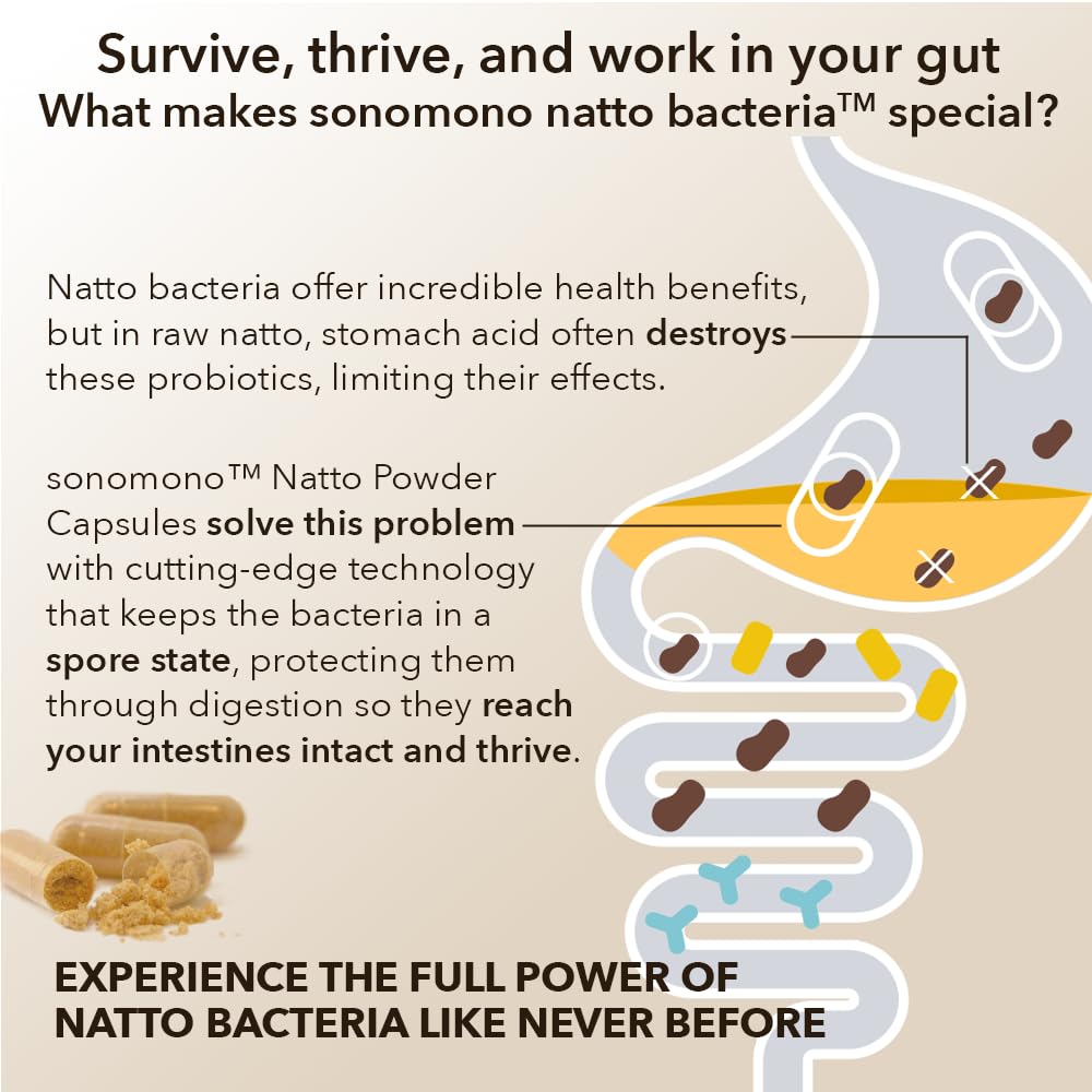 sonomono Whole Natto compact pieces - Vegan, Non-GMO, 90 Caps, 1.5 Ounce, Freeze-Dried Probiotics, Additive-Free