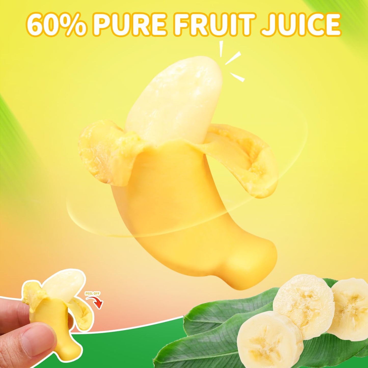 Amos Peelable Banana Gummies, Banana Peeling Candy, Peelerz Fruit Snacks Fat Free, Resealable 2.19Oz Bag
