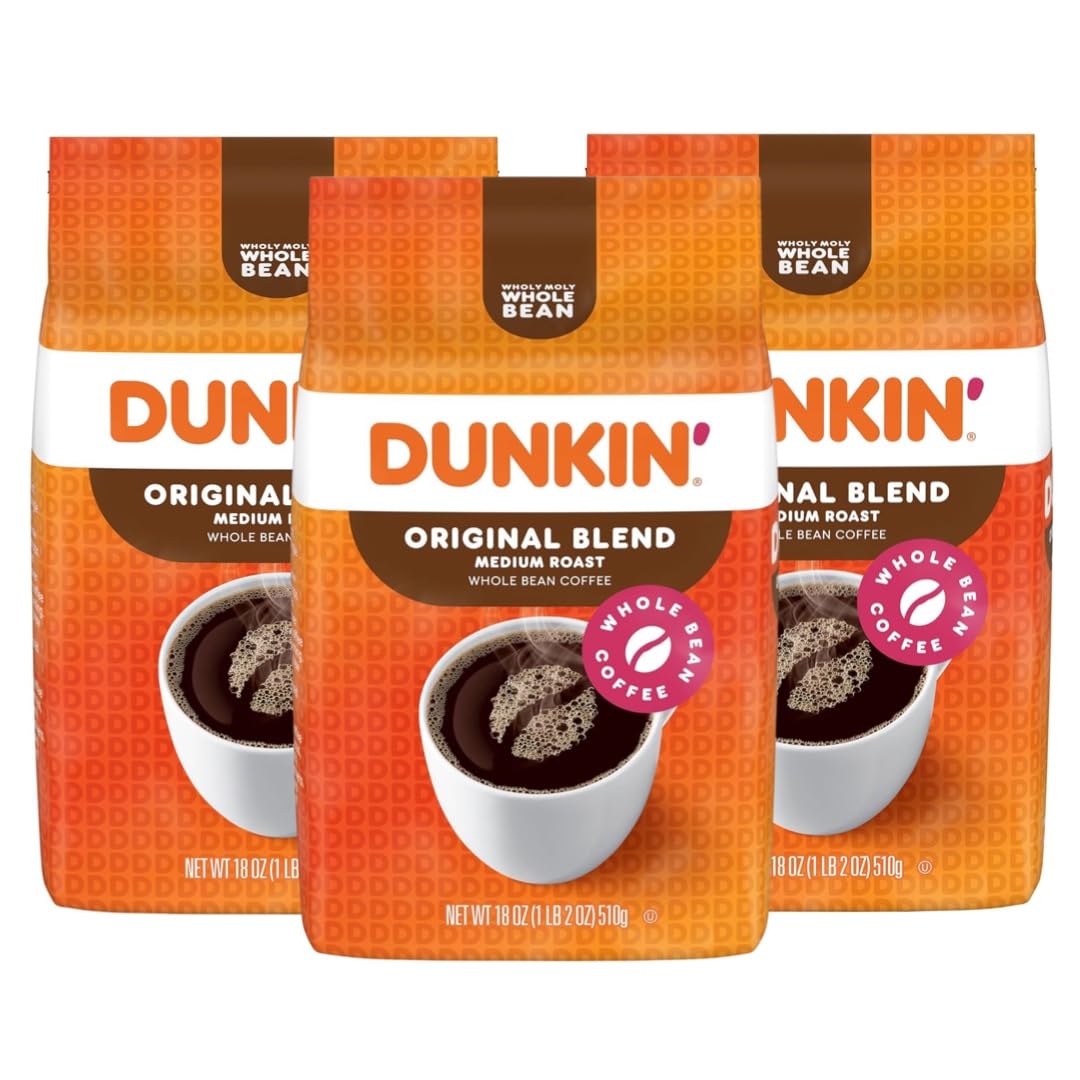 eRaiyan Dunkin Original Blend Medium Roast Whole Bean Coffee, 18 Ounce (Pack of 3)