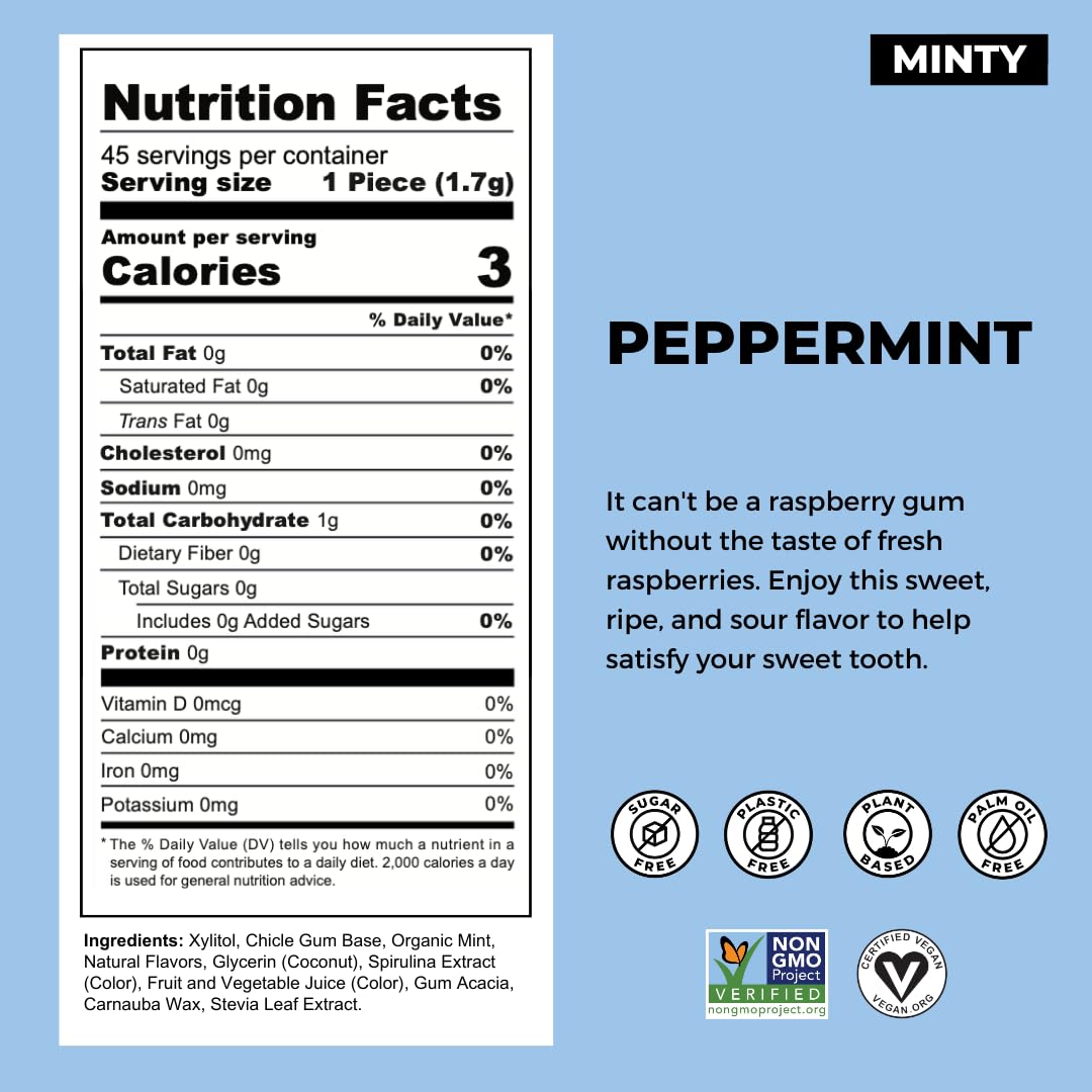 Refresh Gum Peppermint - Sugar Free, Natural Flavors, Vegan, 12 Pcs (Pack of 12)