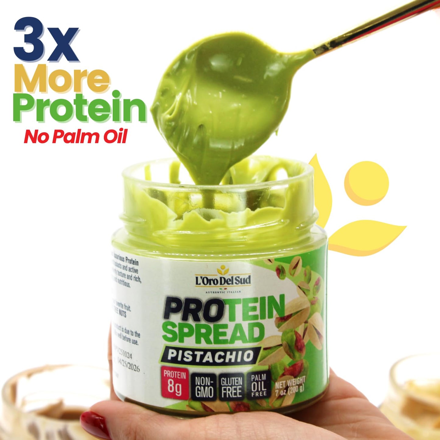 Pistachio Cream With Protein, High Protein, 8G Protein Per Serving, 7 Oz, Non Gmo, Product Of Italy, Loro Del Sud (Pistachio)