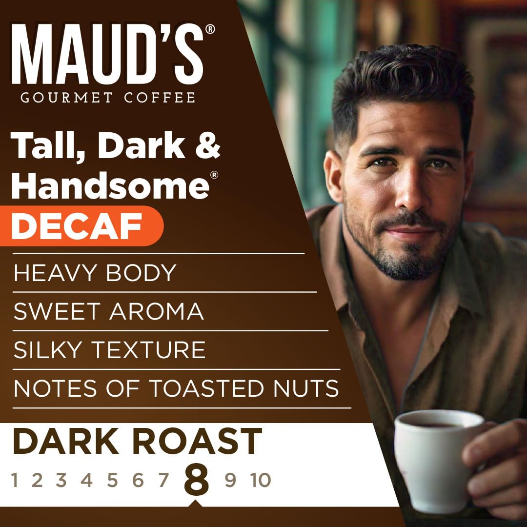 Maud'S Decaf Dark Roast Ground Coffee, 20 Ounces | Decaffeinated Tall, Dark & Handsome Blend | 100% Arabica Dark Roast Coffee |
