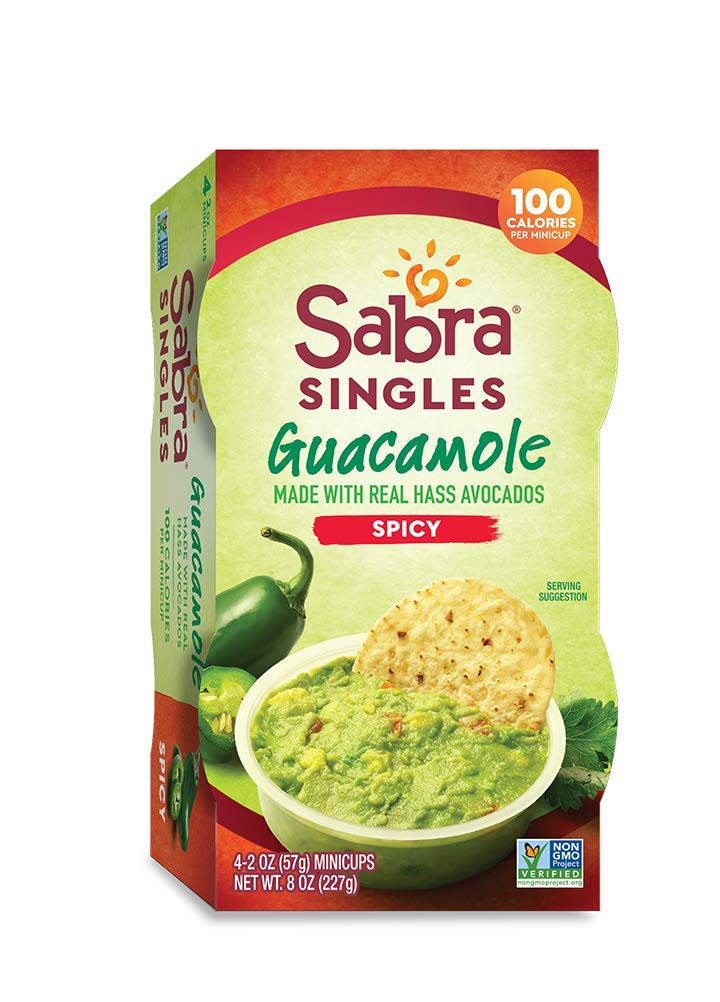 Sabra Spicy Guacamole Dip Cups for On the Go Snacks & Lunches, 2 Oz Singles (Pack of 4) - Made with Real Hass Avocado - Non-GMO,