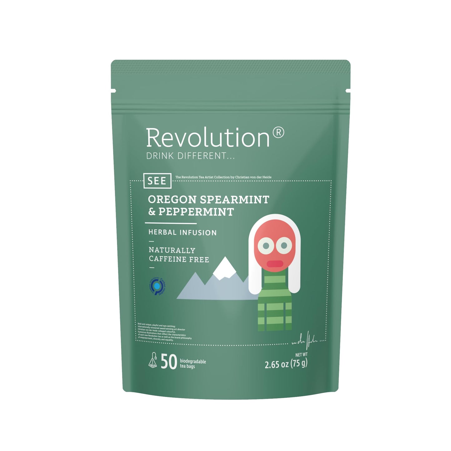 Revolution Southern Mint Herbal Tea - Oregon Spearmint & Peppermint - Biodegradable Infuser Bags - 50 Count