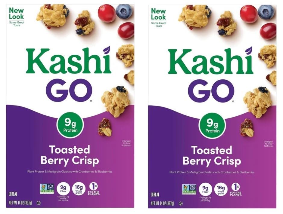Generic Kashi Go.Cold Breakfast Cereal - Vegan Protein - Fiber Cereal - Toasted Berry Crisp - 14 Oz Box (2 Boxes)