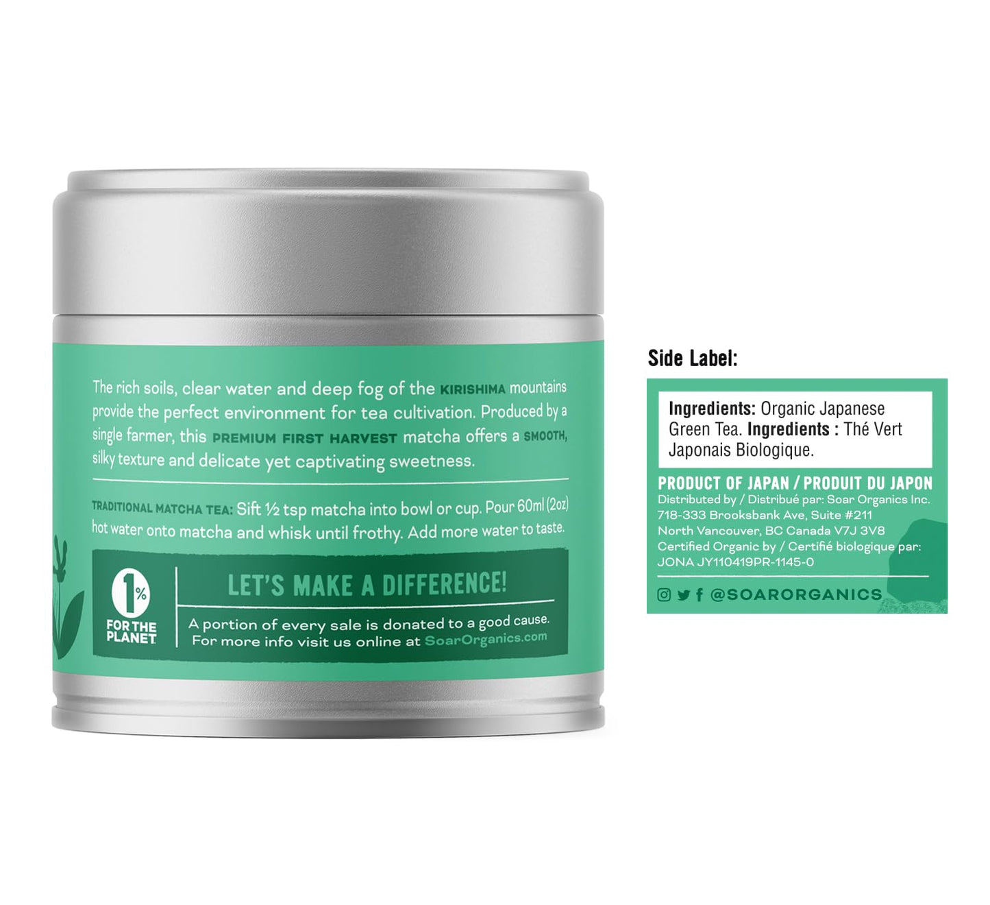 Soar Organics - Kirishima Ceremonial Grade Matcha Green Tea Powder - Authentic Japanese Origin - Single Origin (1 Ounce)