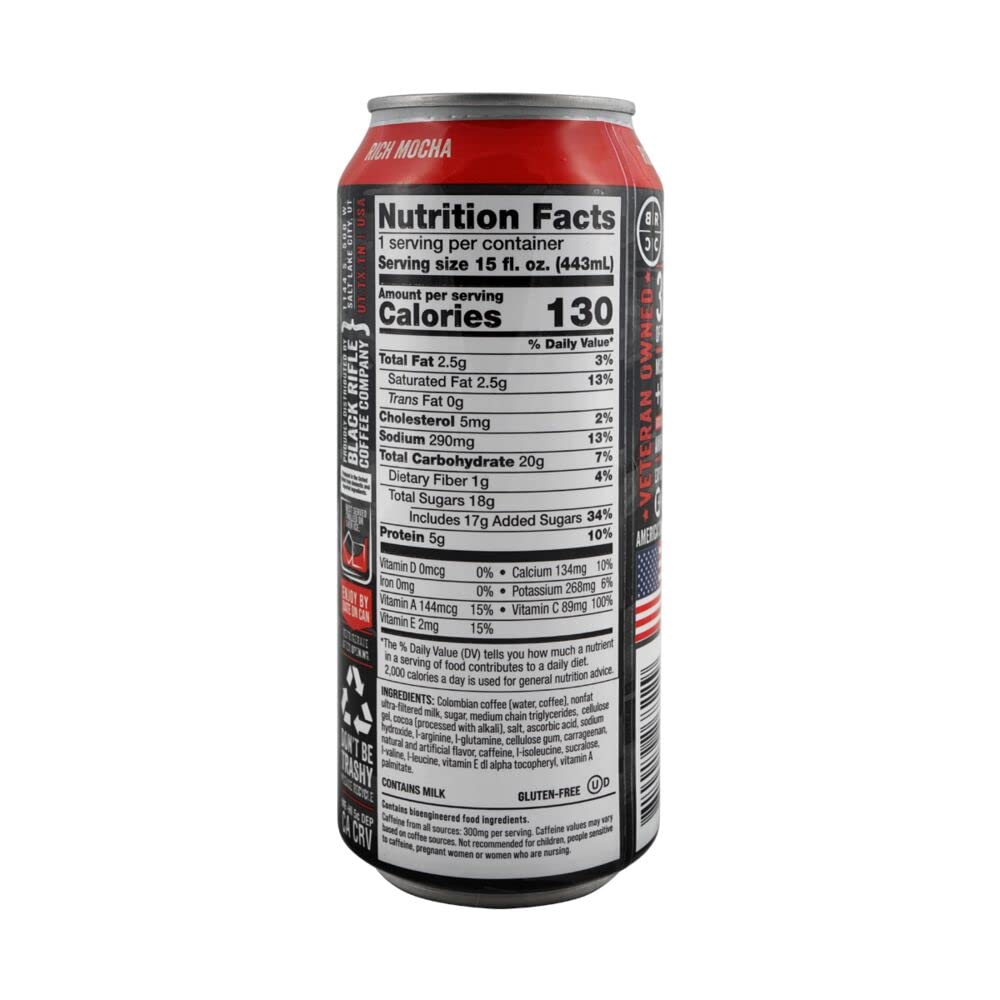 Black   Coffee Company Ready To Drink Coffee, Rich Mocha, 300mg Caffeine, 15 Fl Oz Can, 12 Count, Gluten Free