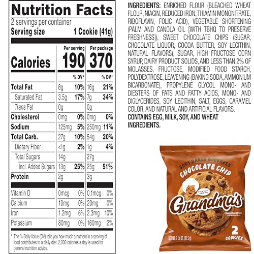 Grandma's Cookies, Chocolate Chip, 2.5 Ounce (Pack of 60)