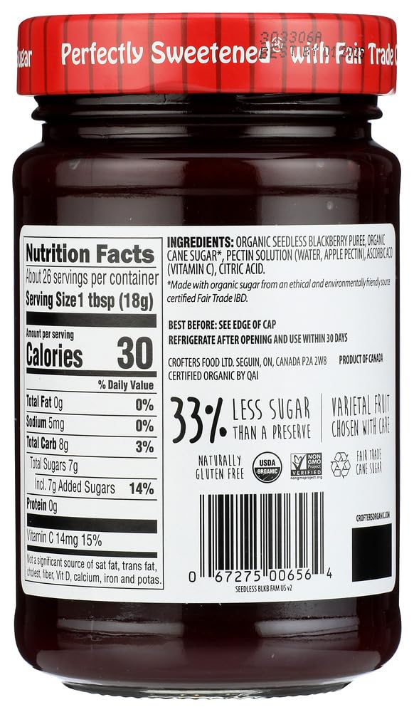 Crofters Organic Premium Spread, Seedless Blackberry, 16.5 oz Jar