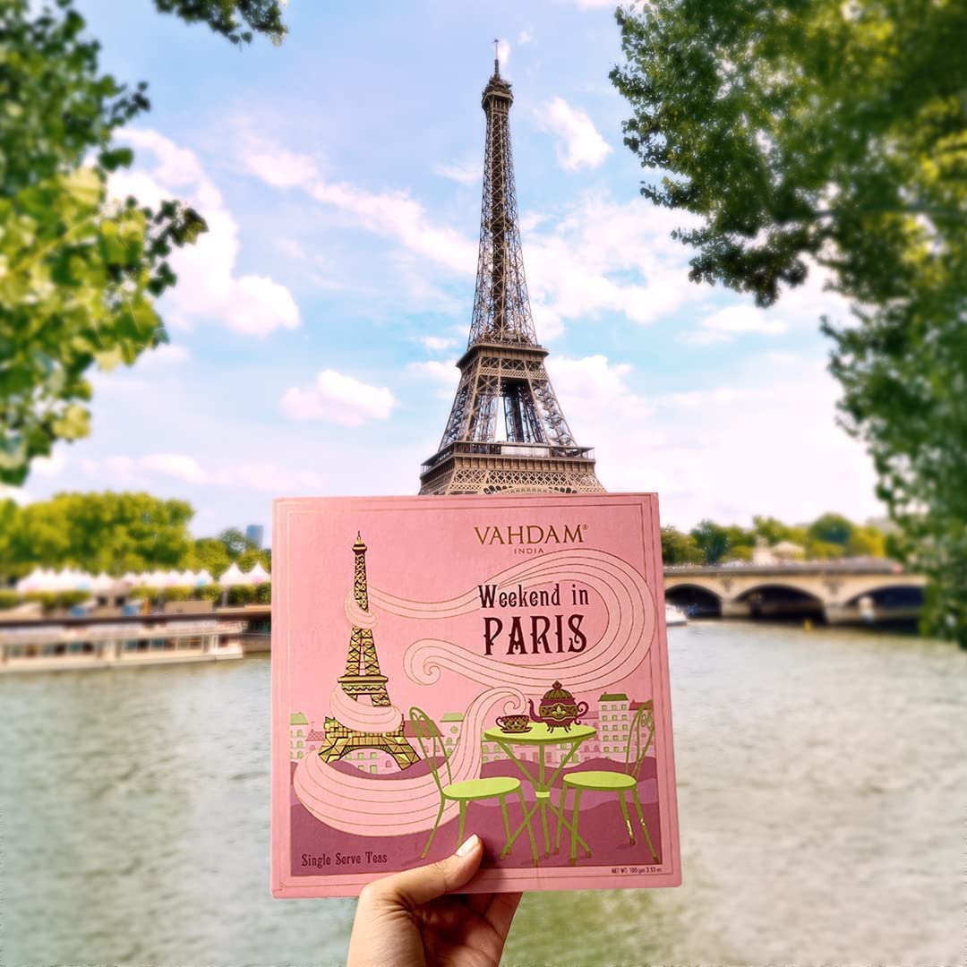 Vahdam, Weekend In Paris Tea Gift Set - 9 Assorted Teas | Travel Edition Gift Box | Natural Ingredients Luxury Tea Set | Gluten