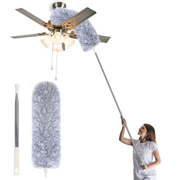 Microfiber Duster With Extension Pole,Washable Bendable Head Ceiling Fan Duster,15-100 Inch Wet Or Dry Dust Collect Telescoping 
