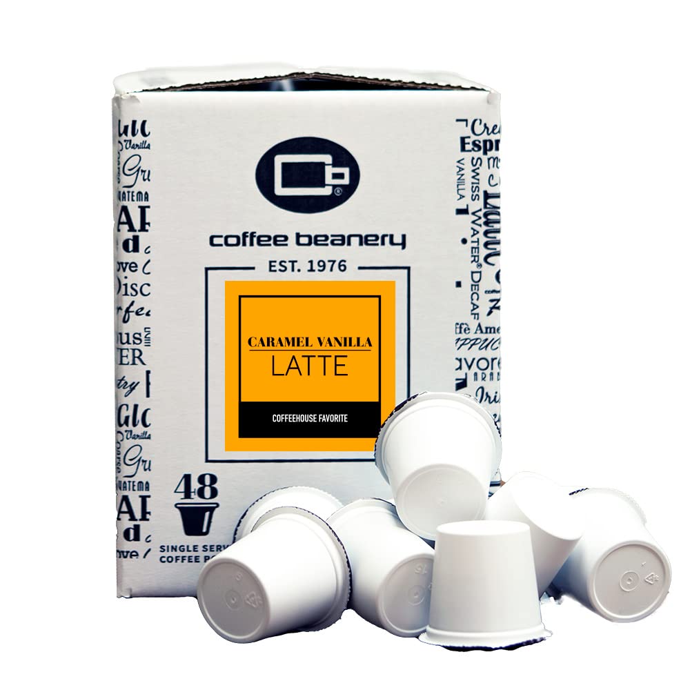 Coffee Beanery Caramel Vanilla Latte Coffee Pods - 48 Count Bulk Medium Roast Arabica Coffee