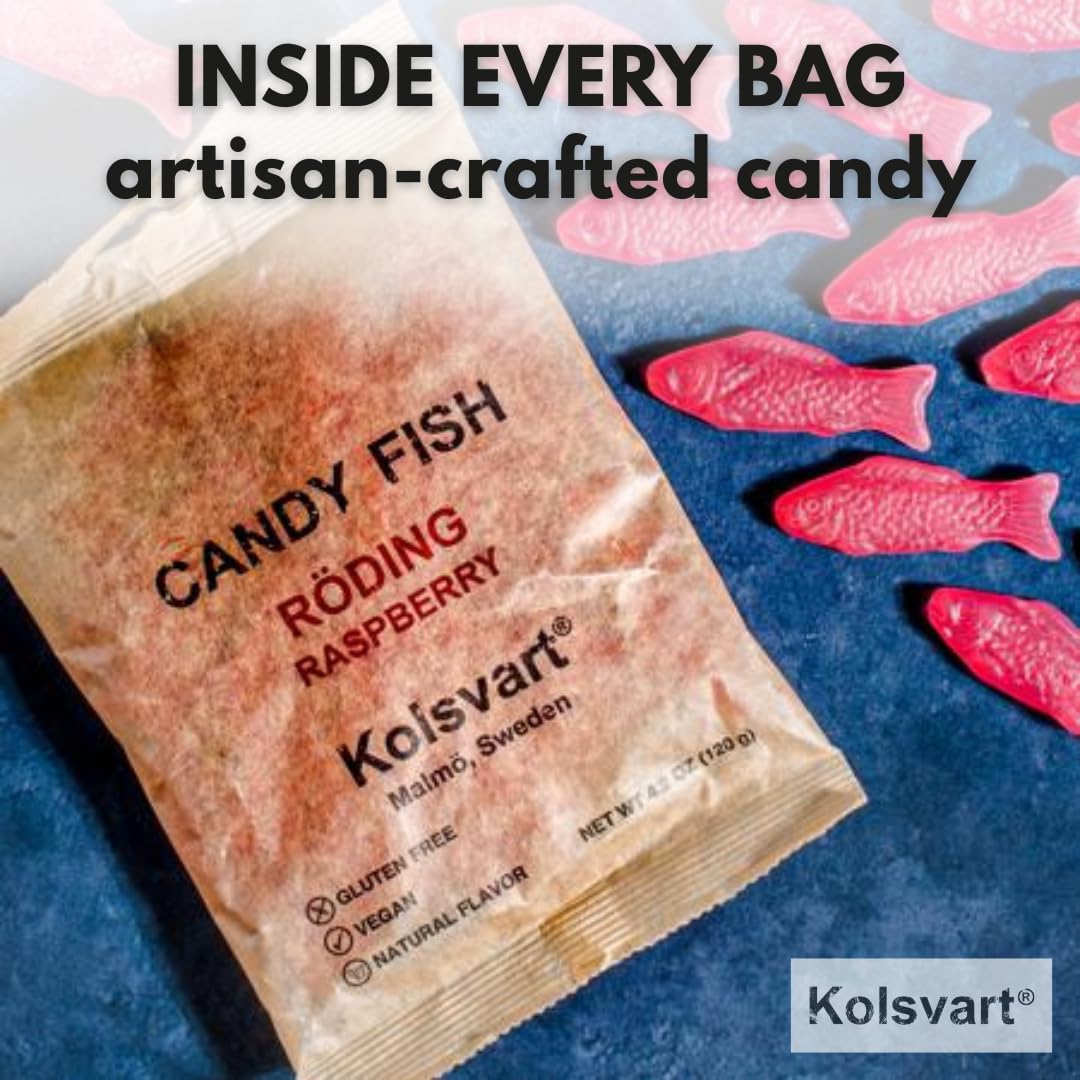 KOLSVART Swedish Candy, Roding Shaped, Classic Scandinavian Gummy, Vegan, Gluten Free, Red Raspberry, 4.2oz (2-Pack)