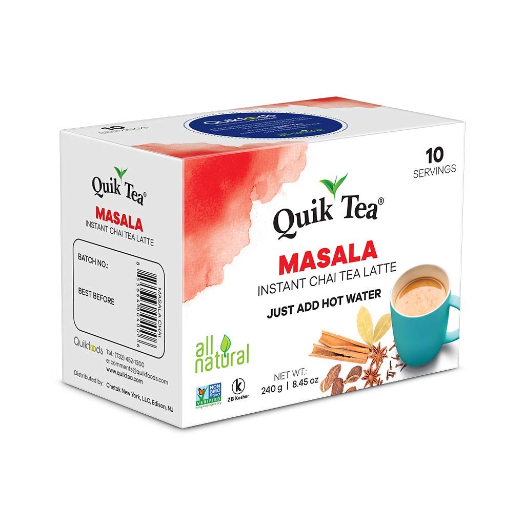 Quiktea Chai Tea Latte 4 Flavor Variety Pack, Cardamom/Masala/Ginger/Lemongrass, 34 Oz