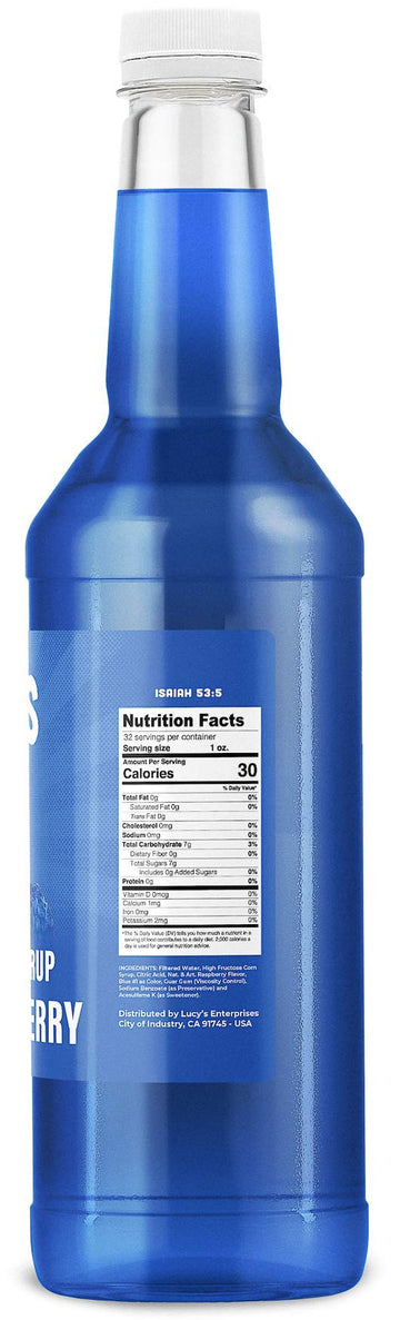 Lucys Shaved Ice Snow Cone Syrup - Blue Raspberry - 32 oz Bottle