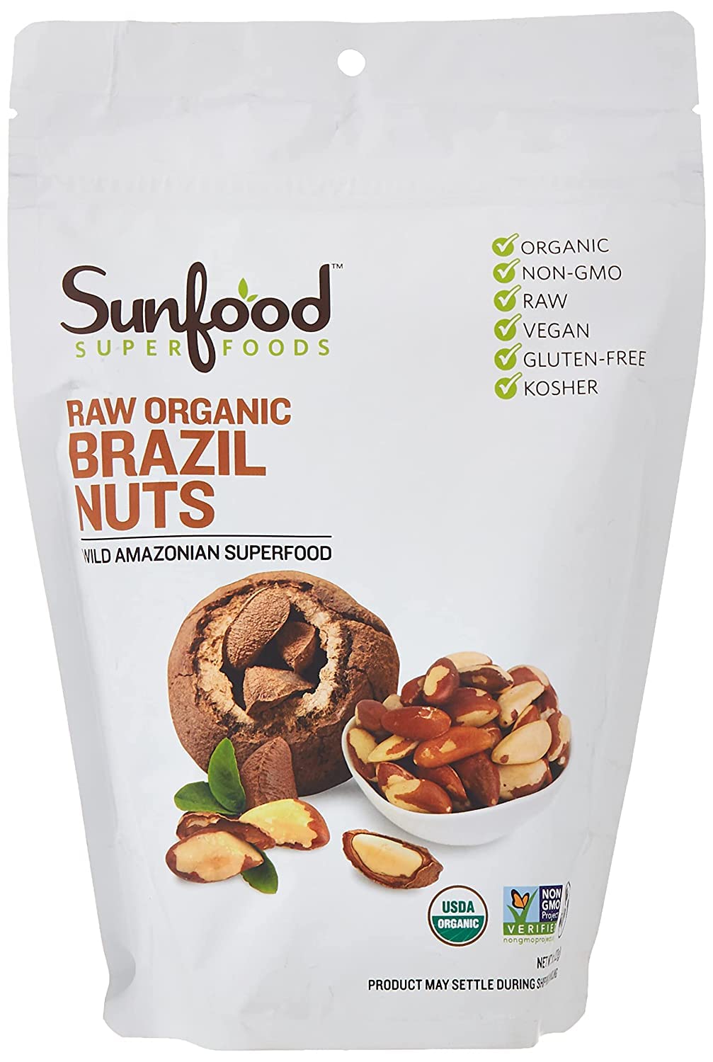 Sunfood Superfoods Raw Organic Brazil Nuts, Unsalted, Vegan, 8 oz Bag