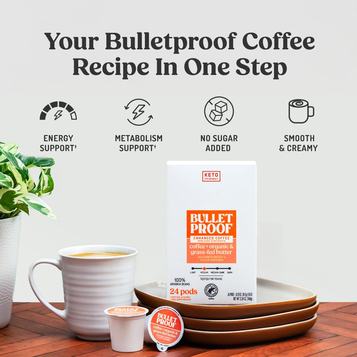 project pieceproof Keto Coffee Pods, 100% Arabica Medium Roast, MCT Oil & Grass-Fed Butter, 10 Count Pack