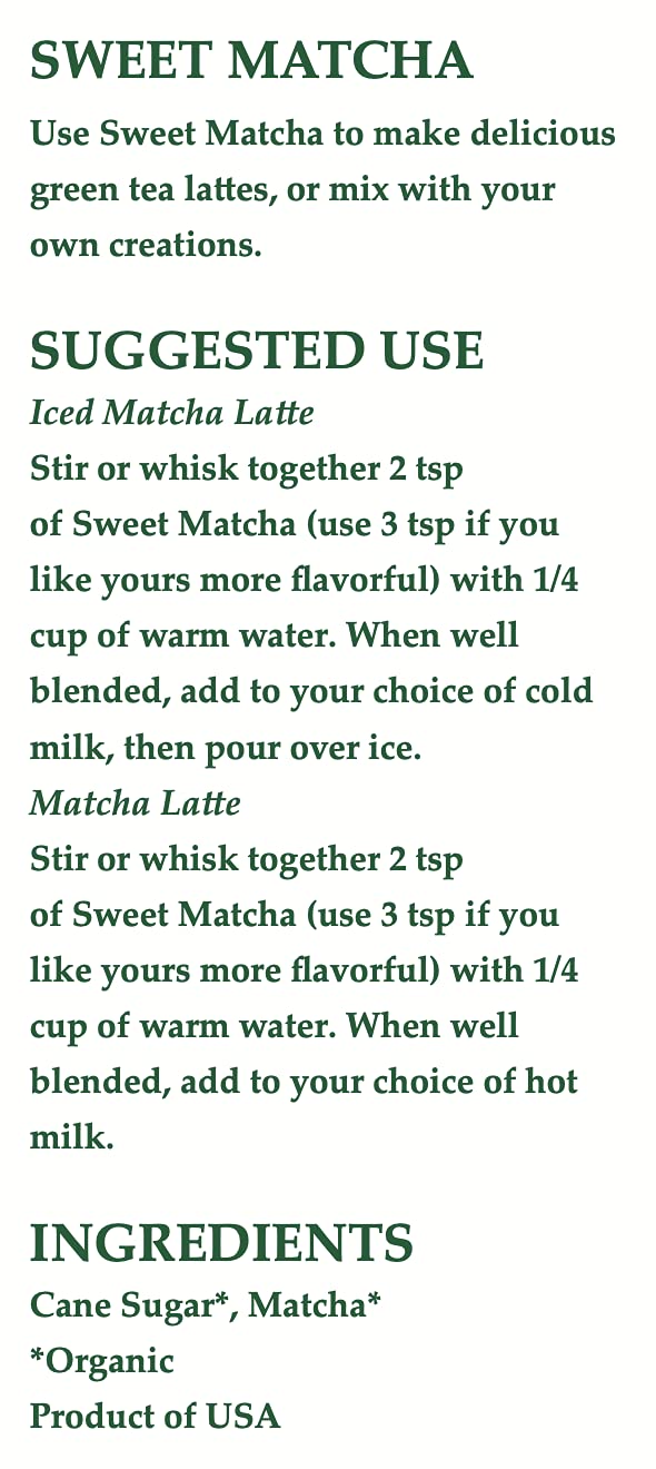 Organic Sweet Matcha Green Tea Powder, Cafe Style Blend by Cherie Sweet Heart (16 oz) (packaging may vary)