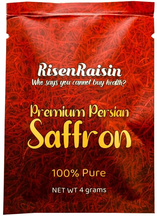 RisenRaisin Premium Persian Saffron Threads - Super Negin Grade, 4g, 100% Pure & Natural, Hand-Harvested, Rich Aroma & Flavor