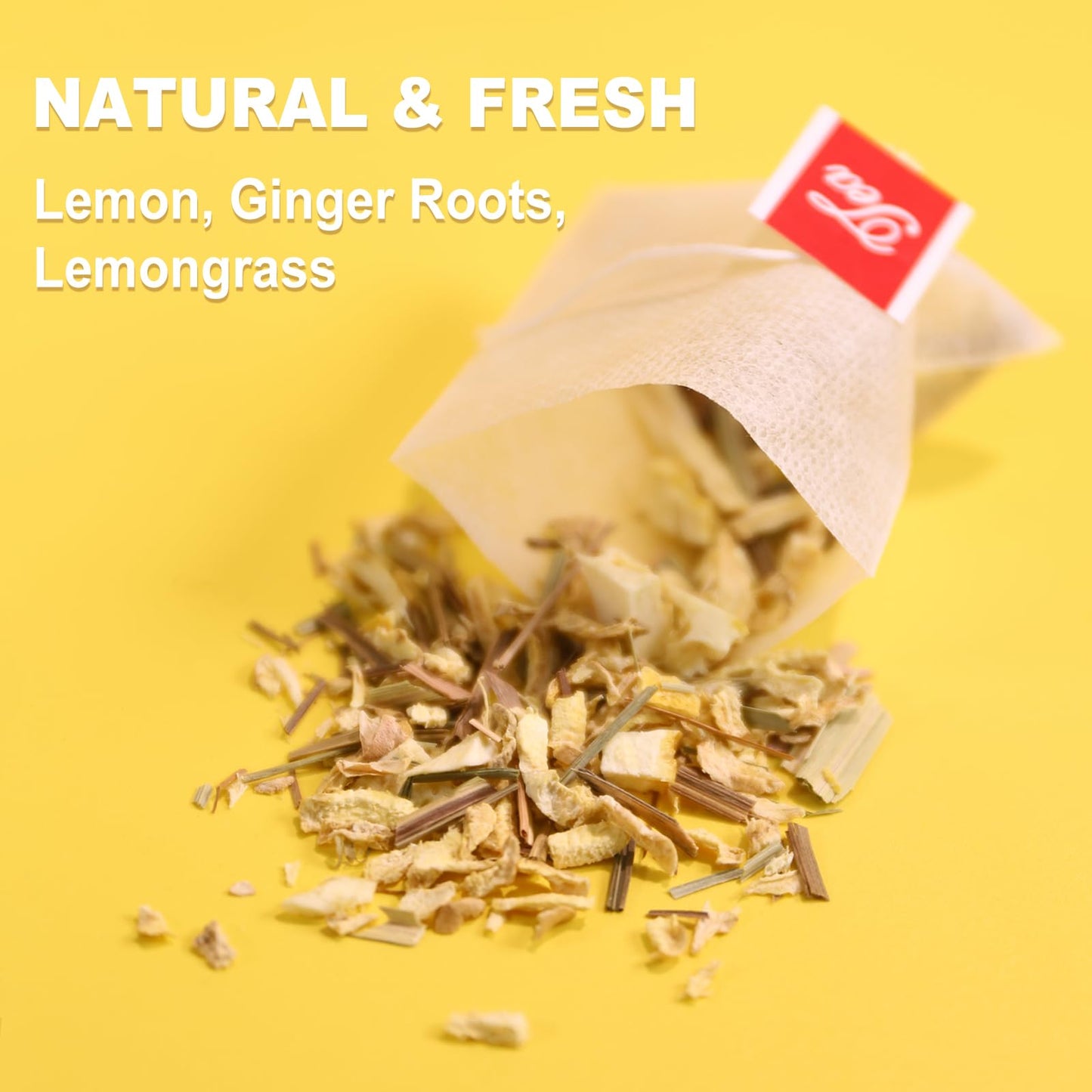 TEARELAE Lemon Ginger Tea Bags - Herbal Tea with Ginger Root & Lemongrass - 70 Count - Caffeine-free, Non-GMO