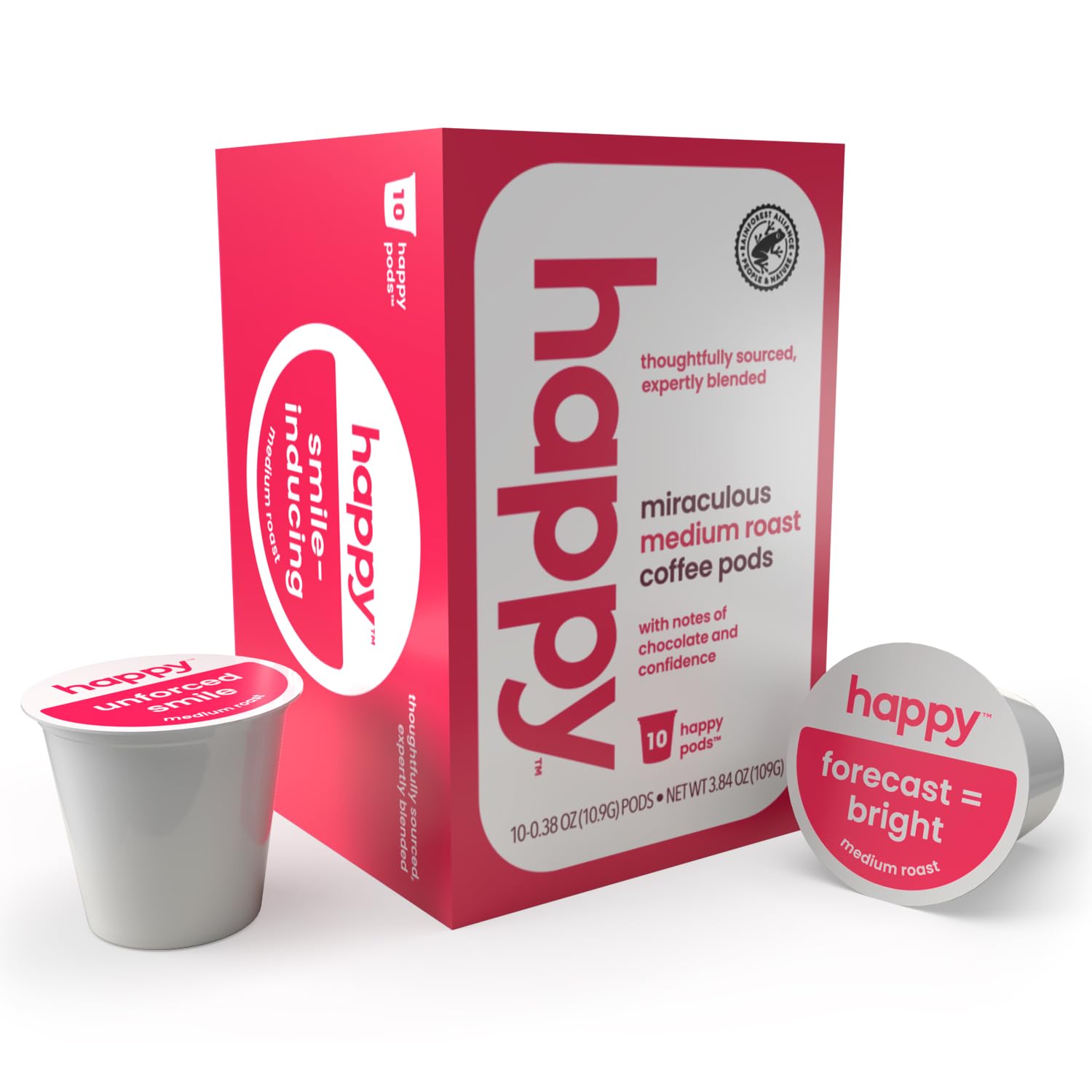 We Are Happy Medium Roast Coffee Pods, 10 Count, Notes of Chocolate, Compatible with K-Cup Brewers, Rainforest Alliance Certified