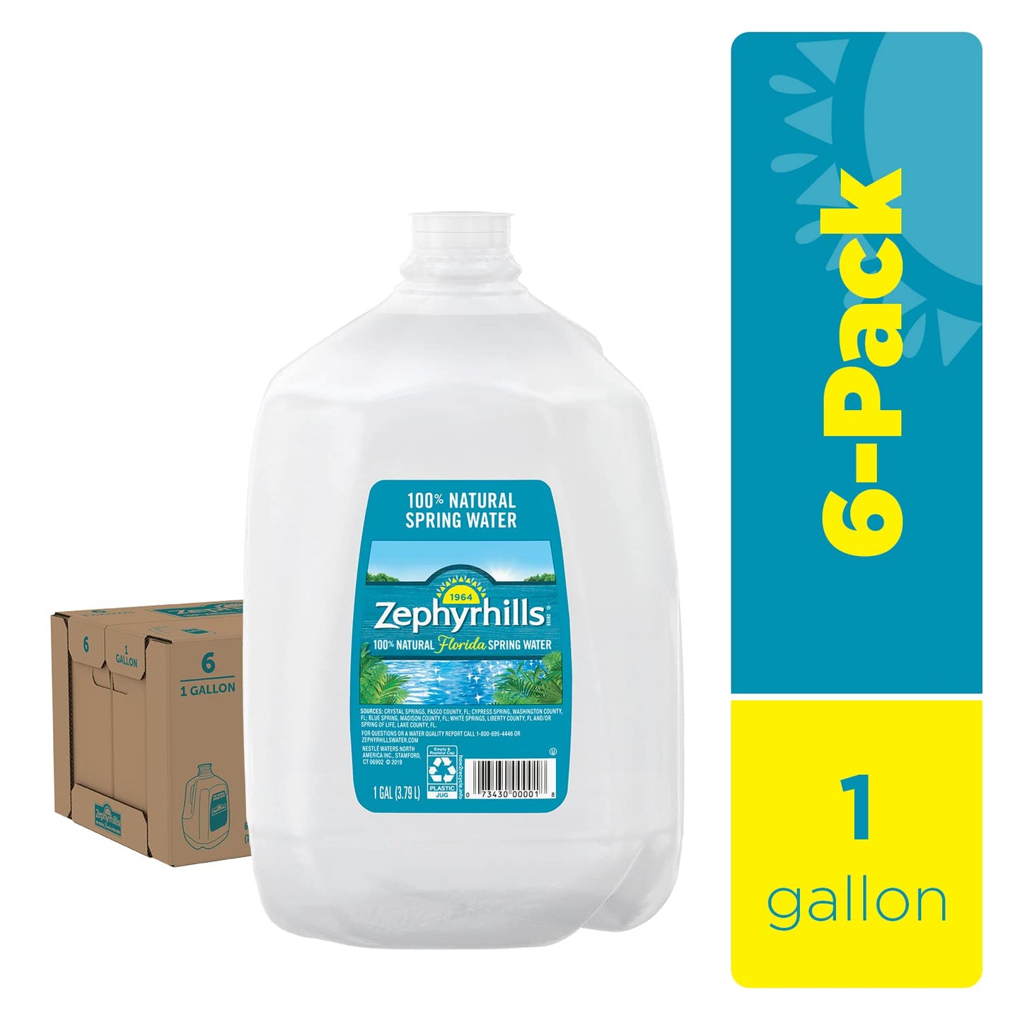 Zephyrhills Spring Water, 1 Gallon Case of 6 - 12 Pack, Refreshing Natural Drinking Water, Perfect for Hydration and Convenience