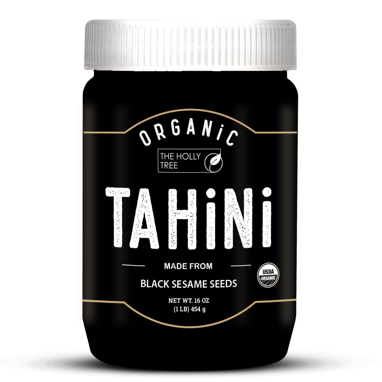 Organic Black Tahini Paste 16 oz (1lb) - Black Sesame Paste - USDA Certified  Kosher  Gluten Free Tahini Sauce - Creamy Tahini Organic with Hulled Sesame Seeds for Dressigns  Dips  Spreads & Hummus - The Holly Tree