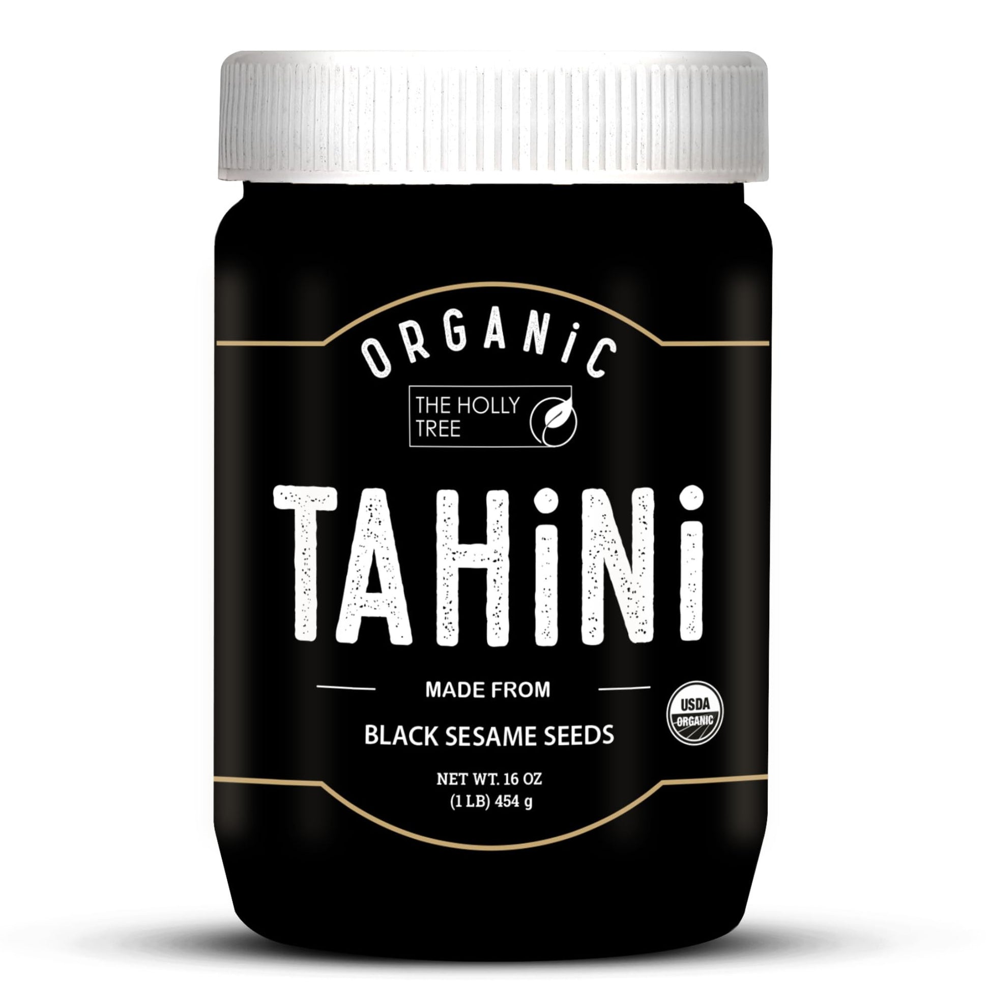 Organic Black Tahini Paste 16 oz (1lb) - Black Sesame Paste - USDA Certified  Kosher  Gluten Free Tahini Sauce - Creamy Tahini Organic with Hulled Sesame Seeds for Dressigns  Dips  Spreads & Hummus - The Holly Tree