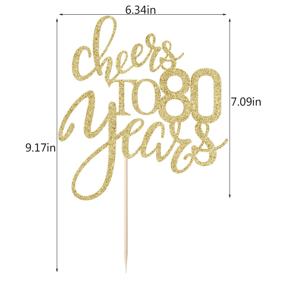 Qertesl Gold Glitter Cheers To 80 Years Cake Topper, Happy 80Th Birthday Cake Decorations,Perfect For 80 Years Cake Decorating,W