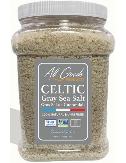 All Goods Organic Celtic Salt - 4 lb Coarse Jar, 82 Minerals, French Gray, Hand-Harvested, Les Gu  randais, Unrefined.