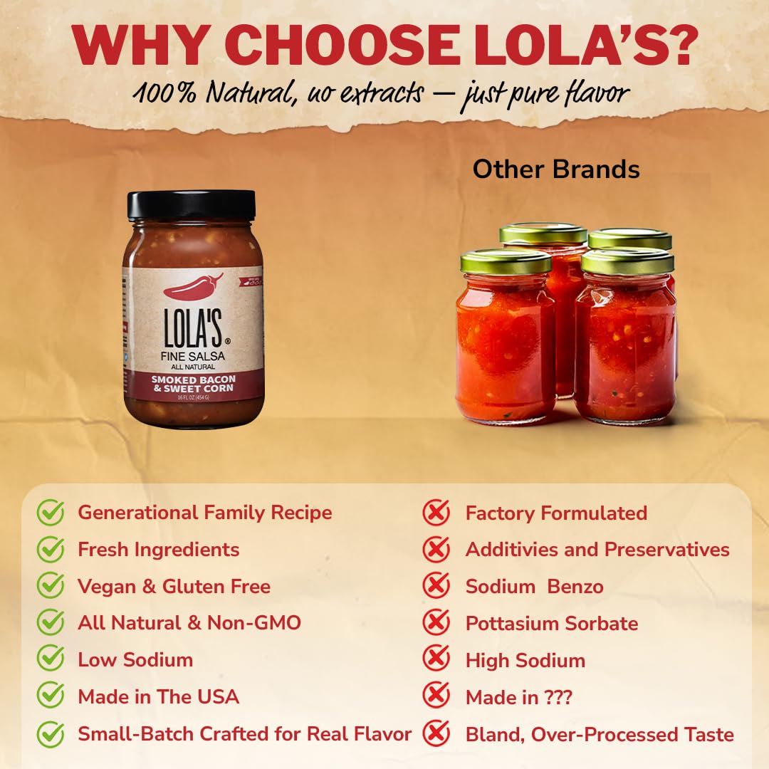 Lola’S Smoked Bacon & Sweet Corn Salsa - Savory, Smoky & Slightlysweet | Made With Iowa Bacon, Sweet Corn & Chipotle Peppers, 16Oz Jar