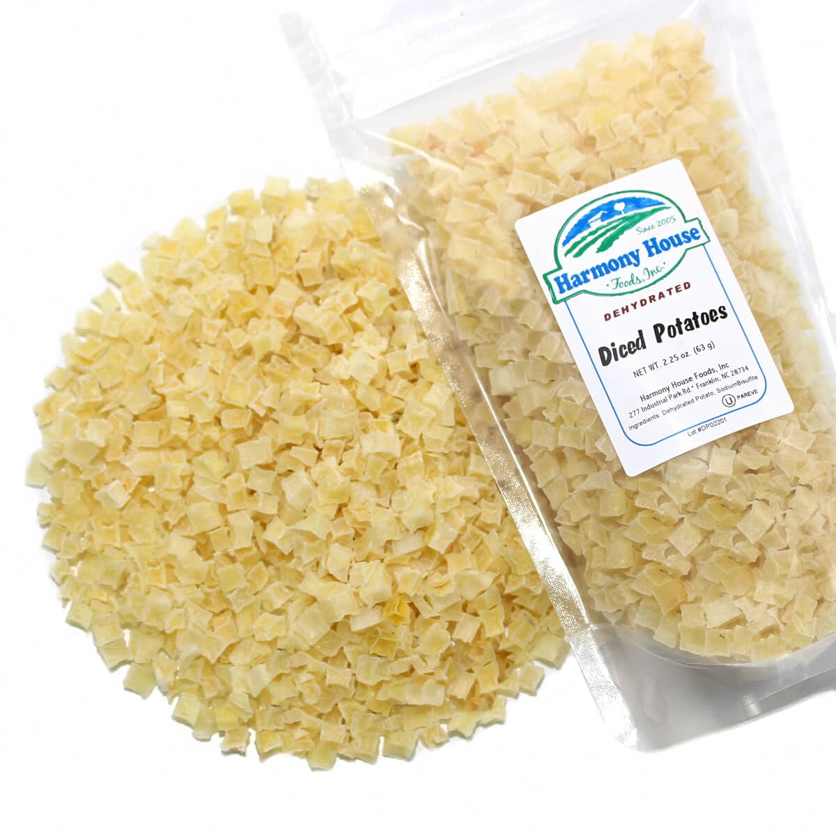 Harmony House Foods Dehydrated Diced Potatoes - Dried Potato Pieces, For Hash Browns, Stews, Soups, Home Fries, And More, 2.25 Ounces