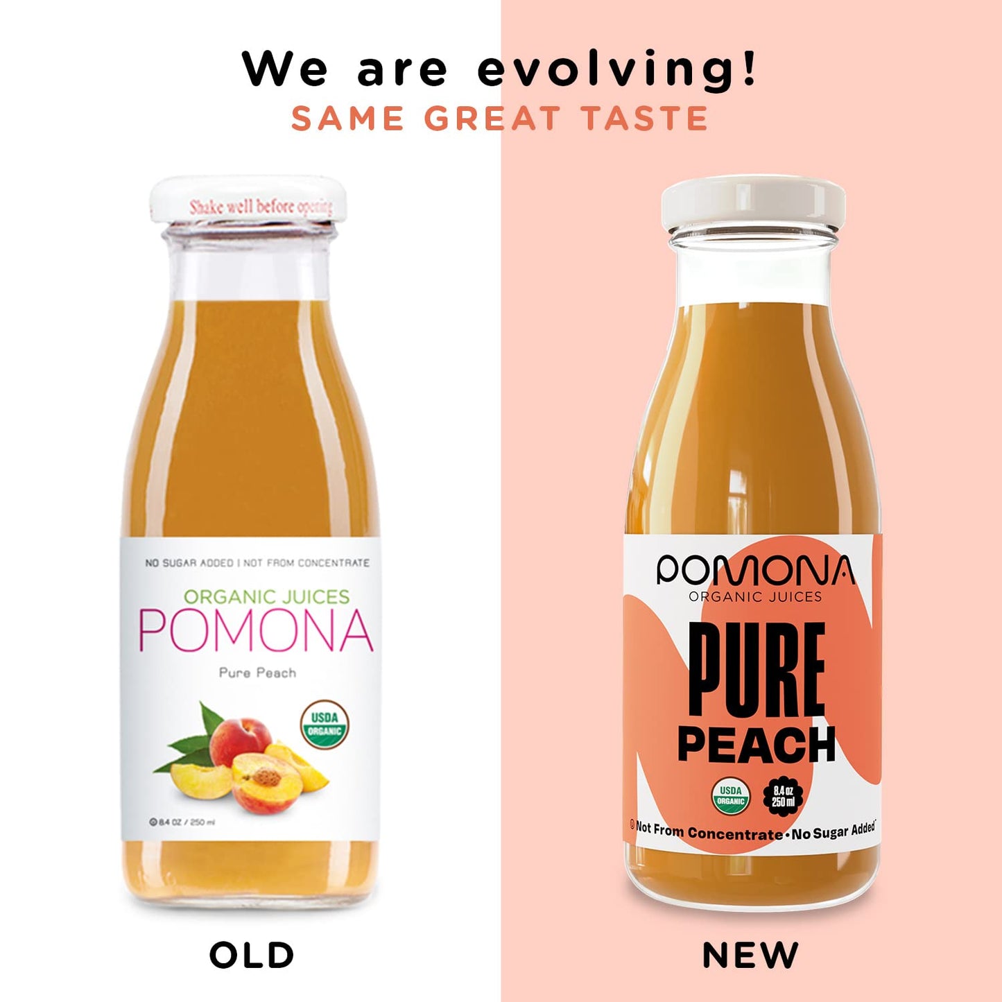 Pomona Organic Peach Juice (Pack of 12), Cold Pressed USDA Organic Juices, 100% Peaches, No Added Sugar, Not From Concentrate, V