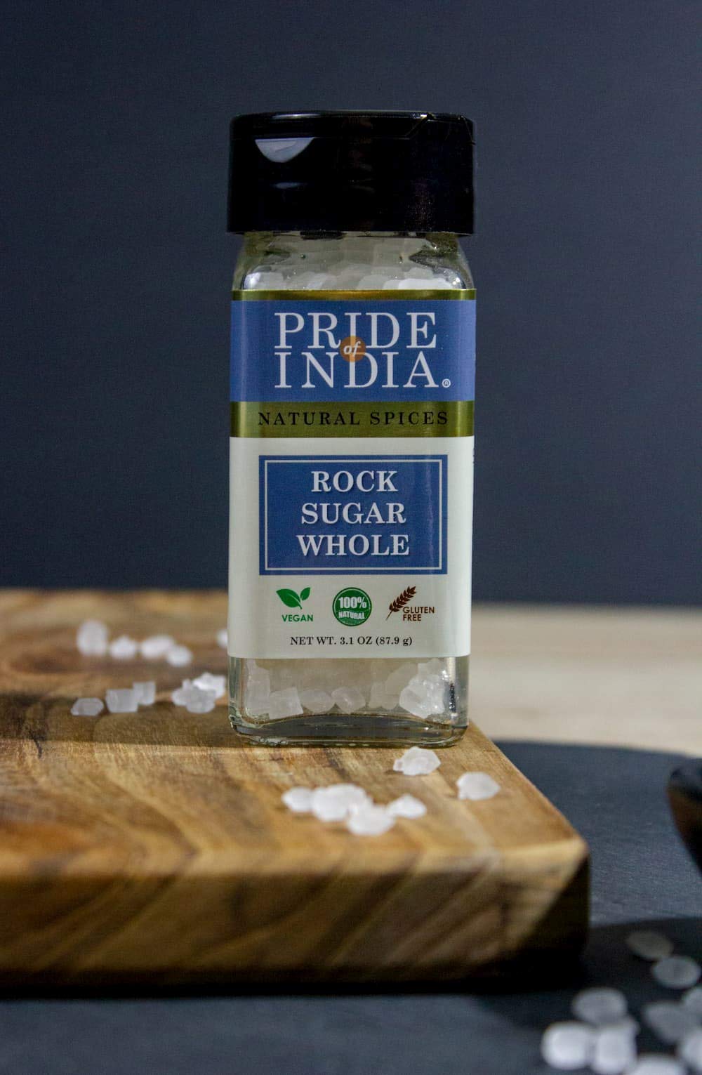 Pride Of India - Natural Crystal Rock Sugar Whole- 3.1 Oz (88 Gm) Dual Sifter Jar, Authentic Indian Sugar Crystals, Used To Swee
