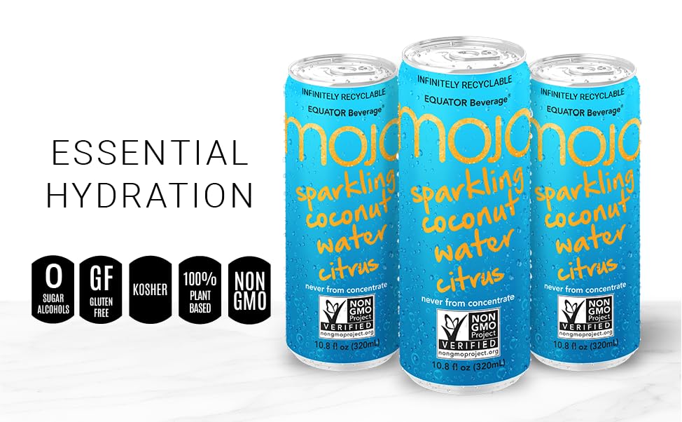 MOJO Sparkling Coconut Water + Citrus | Hydration Drink & Sports Drink | Electrolytes Beverage 1043 mg | Vitamin B & C | Hydrati