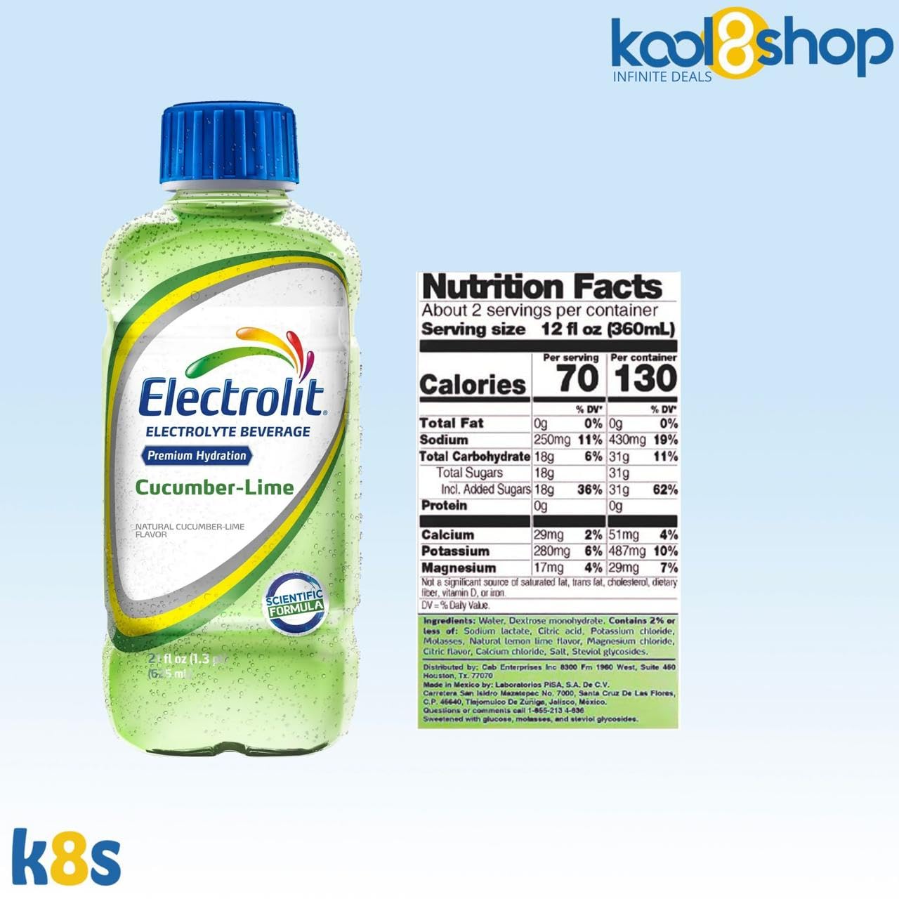Electrolit Cucumber Lime Hydration Drink With Electrolytes 21 Fl Oz Plastic Bottles 9 Pack + 1 Microfiber Cooling Towel By Kool8