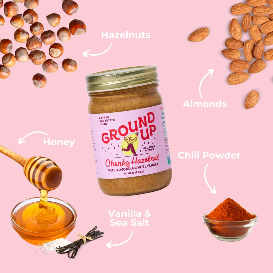 Ground Up Almond & Hazelnut Nut Butter - Oregon Hazelnut - Peanut-Free, Dairy-Free, Gluten-Free, Vegan - 1 Jar 12oz