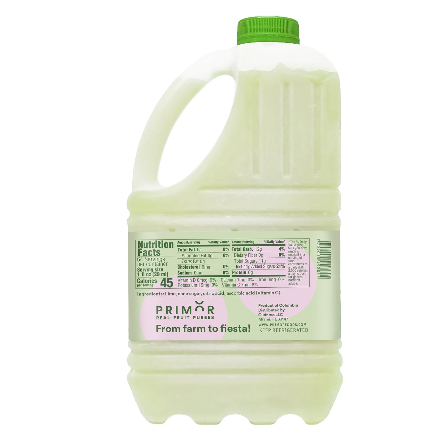 PRIMOR Fruit Puree - Lime, 64 Fl Oz, Made with Real Fruit, Ideal for Juices, Smoothies, Cocktails, and Desserts