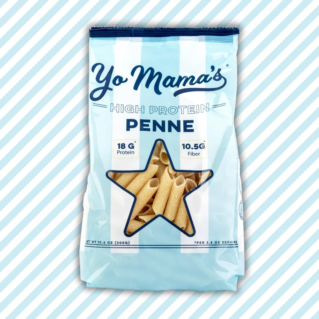 Yo Mamas Foods High Protein High Fiber Penne Pasta | (3) 10.6 Ounce Bags. | Plant Based, Low Glycemic, and Gluten Free with Cle
