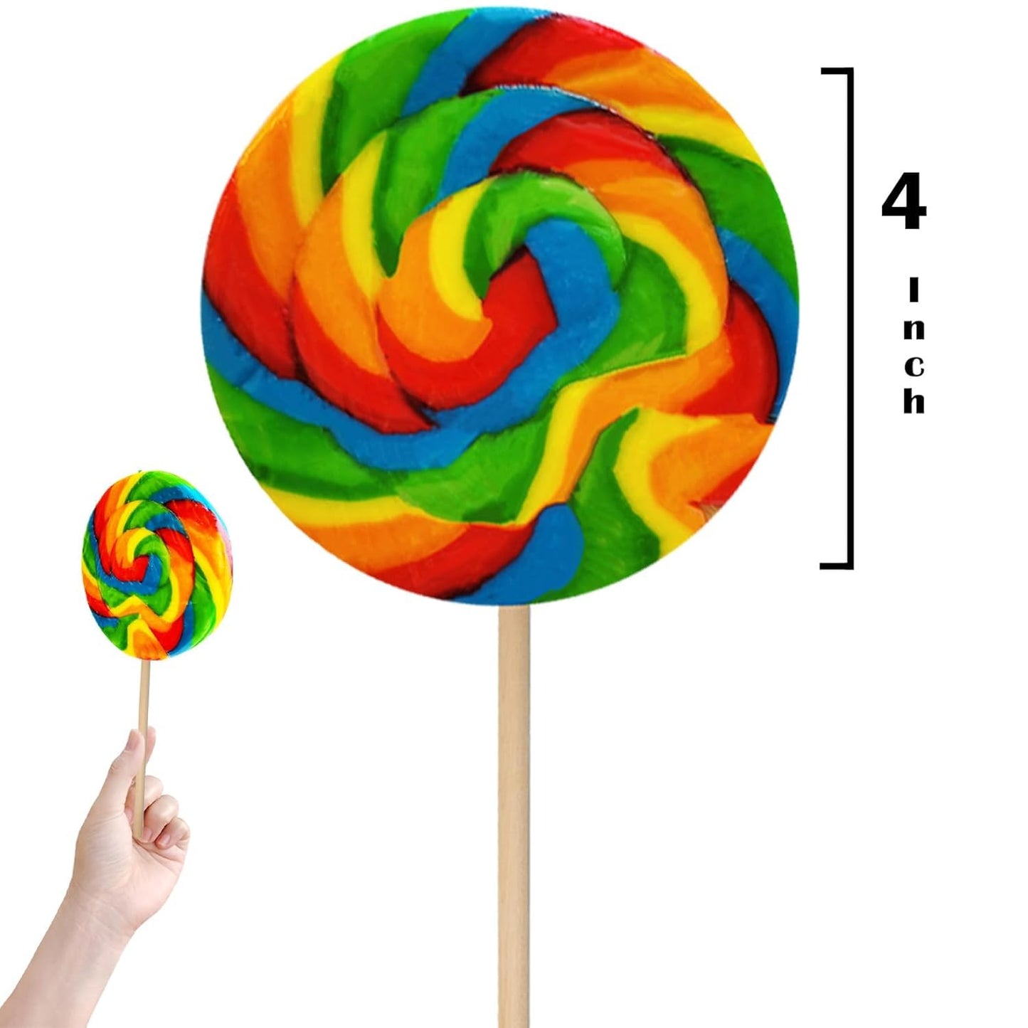 Jumbo Rainbow Swirl Lollipop, Mixed Fruit Flavor, Individually Wrapped, 4'' Inch Sucker (48-Pack)