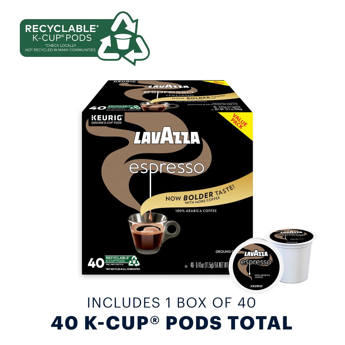 Lavazza Espresso Italiano K-Cup Pods, 100% Arabica, Medium Roast, 40 Count, Coffee