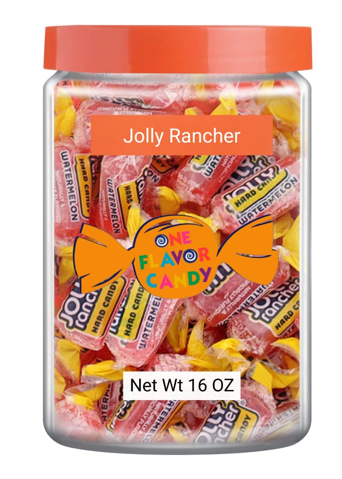 Jolly Rancher Worlds Best Flavored Fruit Hard Candy Bulk Candies In Jar 16Oz Tasty Yummy Perfectly Delicious Time (Watermelon, 1