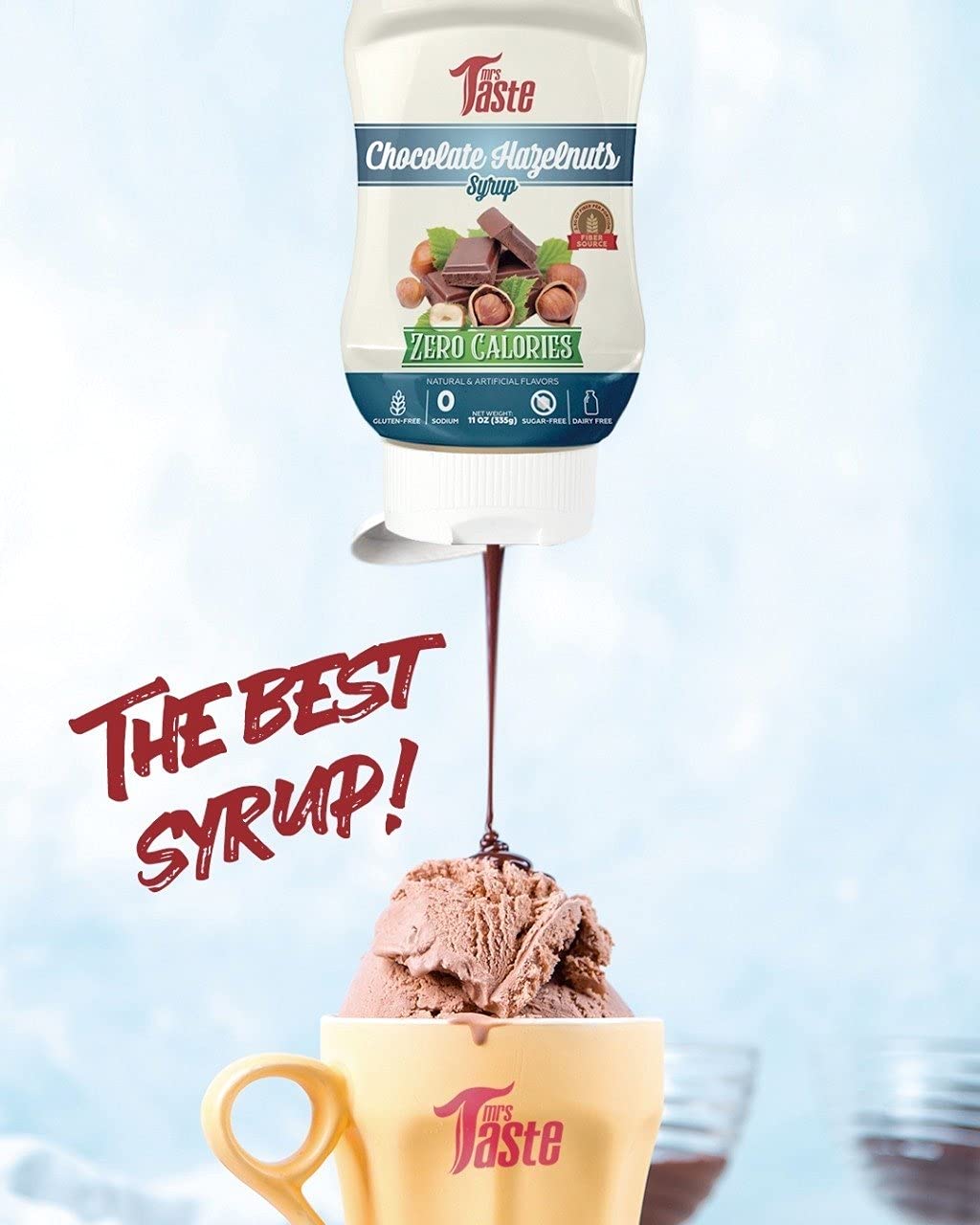 Mrs Taste Sugar Free Chocolate Hazelnut Syrup, Zero Calories, Zero Sodium, Zero Sugar, High Fiber, Keto Friendly, Paleo Friendly