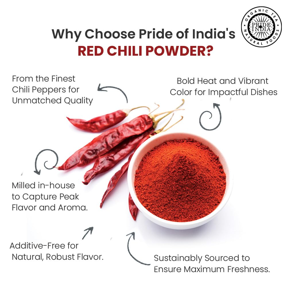Pride Of India Red Chili Ground Spice - GMO/Gluten Free - 8oz Medium Dual Sifter Jar - Ideal for Gourmet & Savory Dishes