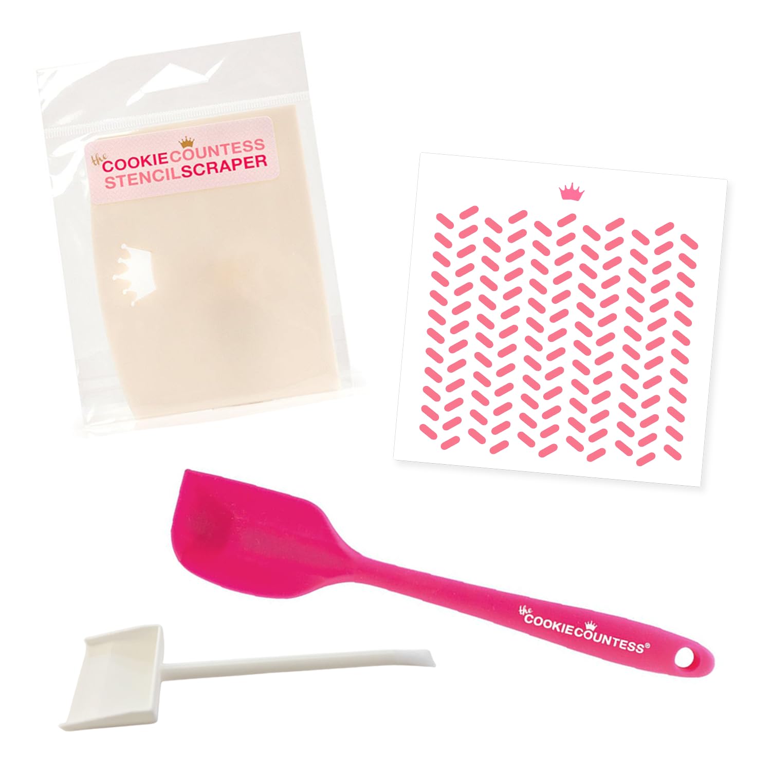 The Cookie Countess Sprinkle Stencil Tool Kit, Food Safe PLA Plastic, 4.75, White/Pink, Model SPRNKL-STN-KIT