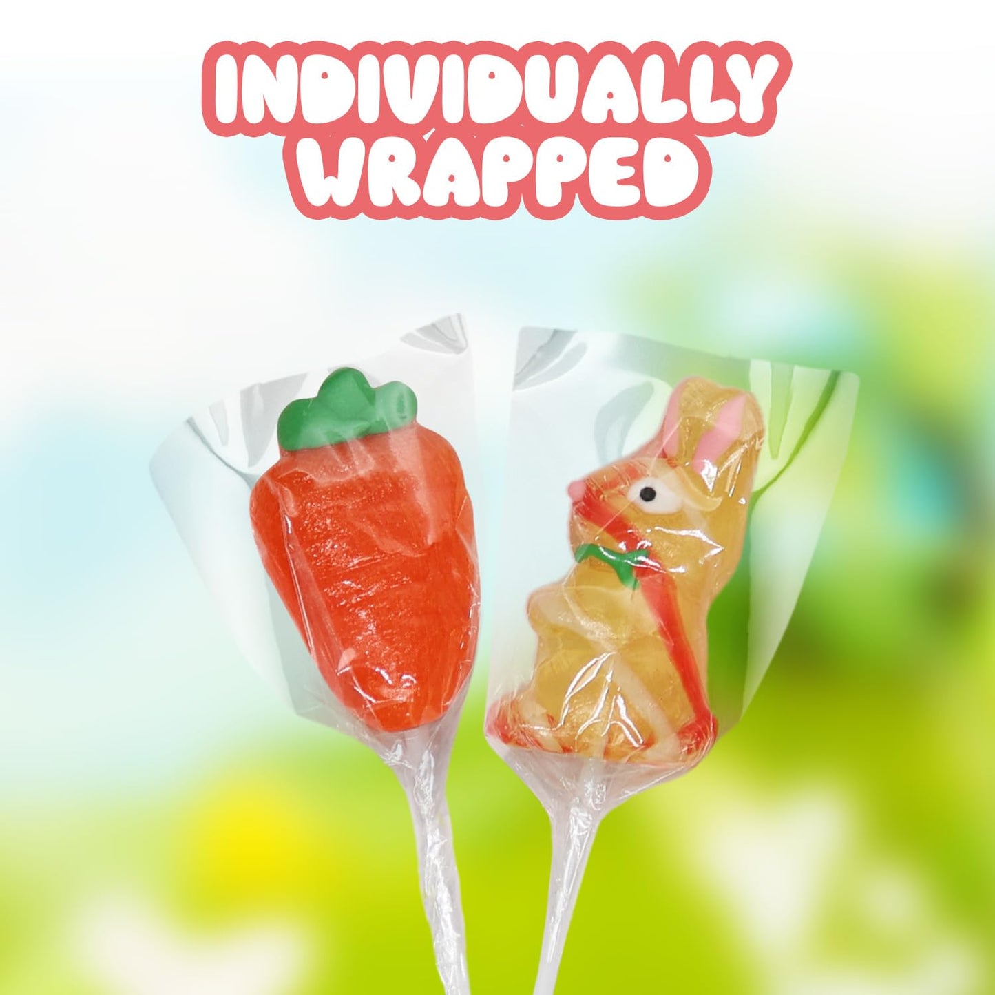 Easter Lollipops Candy Variety Pack - 24 Individually Wrapped Assorted Colorful Shapes With Bunny, Egg, Carrot Easter Suckers Fo