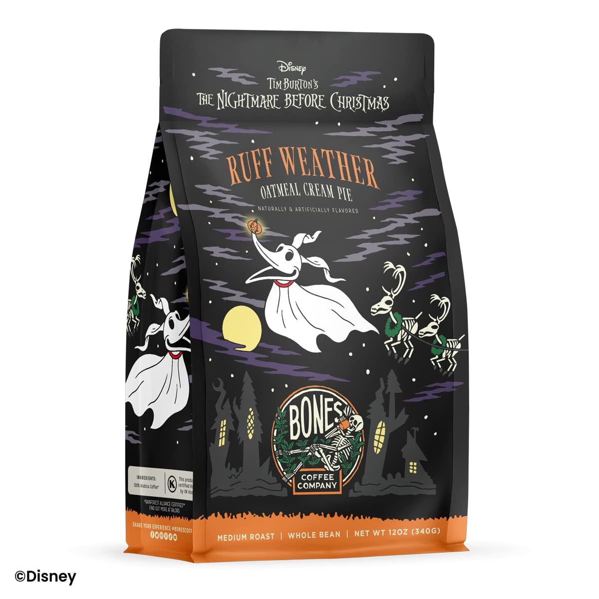Bones Coffee Company Ruff Weather Flavored Ground Coffee Beans Oatmeal Creampie Flavor, Made with Arabica Coffee Beans, Medium R