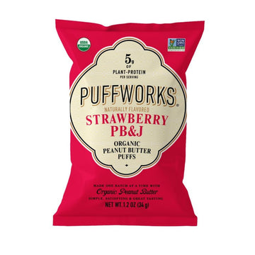 Puffworks Strawberry Pb&J Flavored Peanut Butter Puffs, Gluten Free, 1.2 Ounces (Pack Of 6)