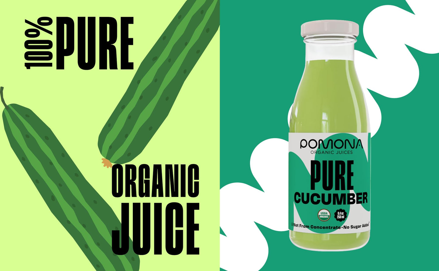 Pomona Organic Juices Pure Cucumber Juice  8.4 Ounce Bottle (Pack of 12)  Cold Pressed Organic Juice  Non-GMO  No Sugar Added  Not from Concentrate  Gluten Free  Kosher Certified  Preservative Free